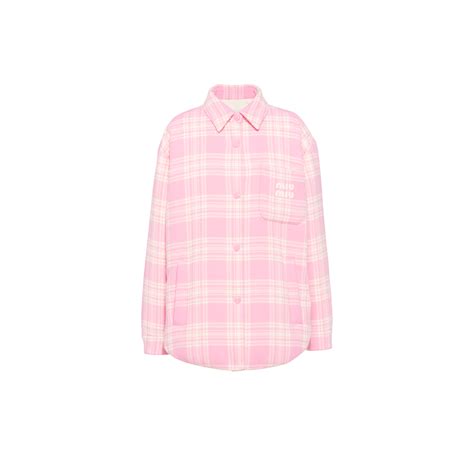 pink miu miu jacket|Pink Plaid down jacket .